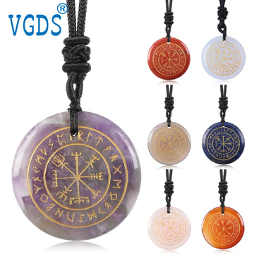 Natural Crystal Mysterious Viking Compass Symbol Energy Pendant Guardian Fashion Style Men's and Women's Jewelry Necklaces