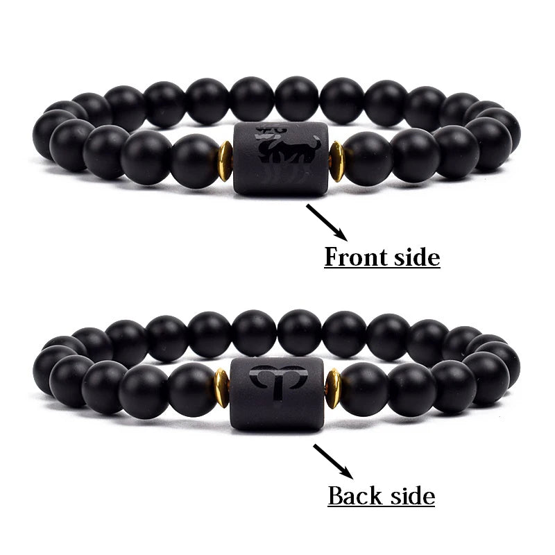 12 Constellation Bracelet Virgo Aquarius Pisces Aries Homme Men Couple Bangles Lava Volcanic Black Stone Beads Bracelets Jewelry