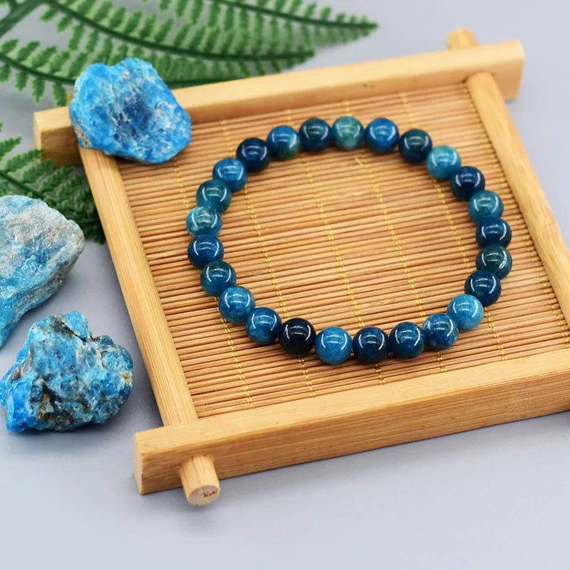 Natural Blue Apatite Stone Beads Bracelets Men Women Original Stone Blood Circulation Stimulate Enthusiasm Health Care Jewelry