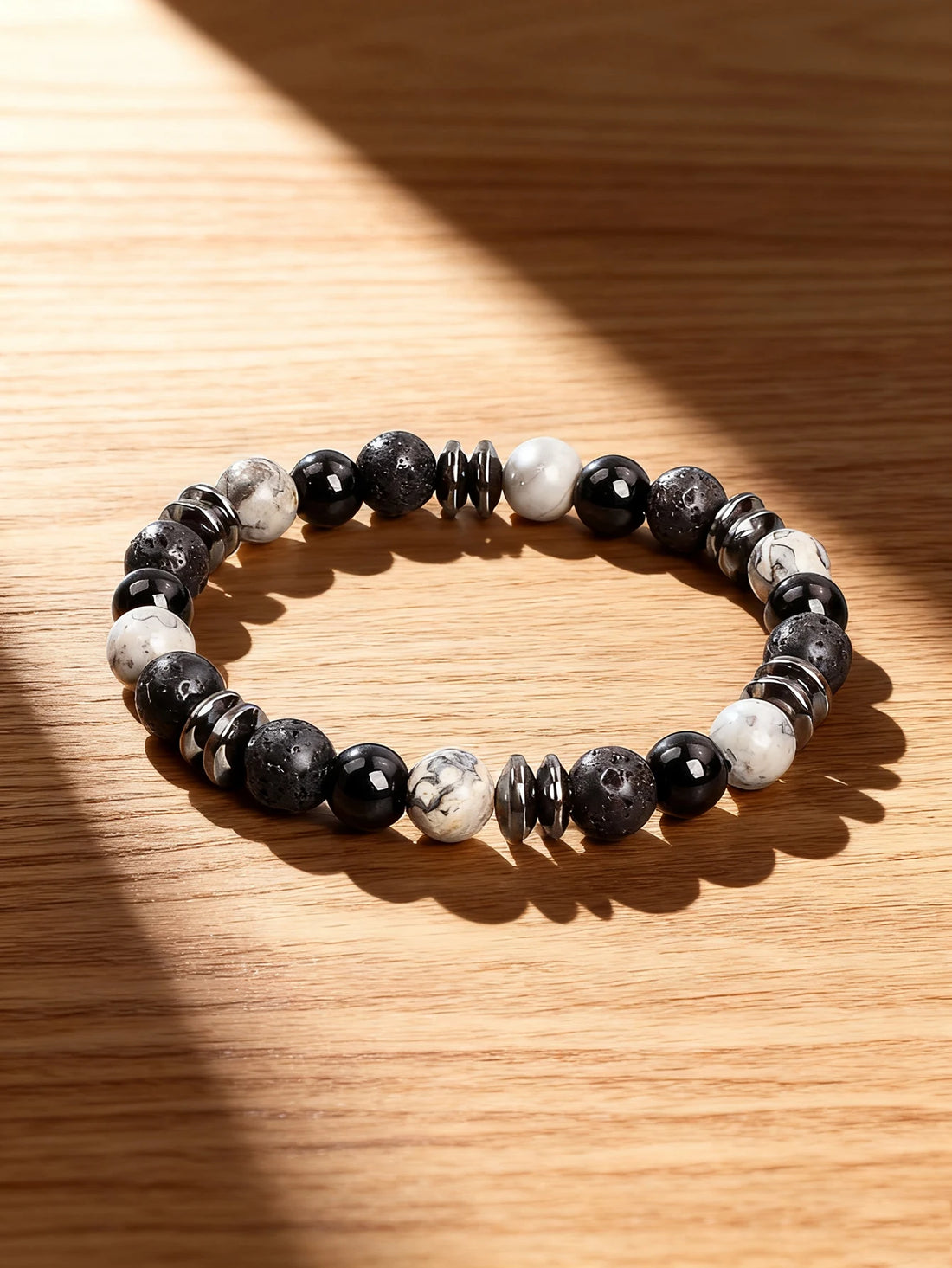 Natural Stone Beaded Bracelet with Map Stone Onyx Lava Beads for Energy Reiki Healing Charm Protection Spiritual Unisex Jewelry