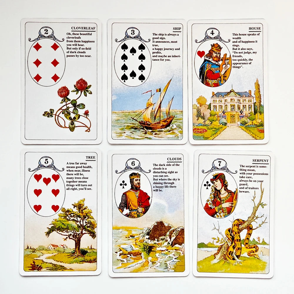 Mlle Lenormand Deck 9*6cm 36 Cards Esoteric Fortune Telling Printed on 350GSM Double-embossed Cardstock