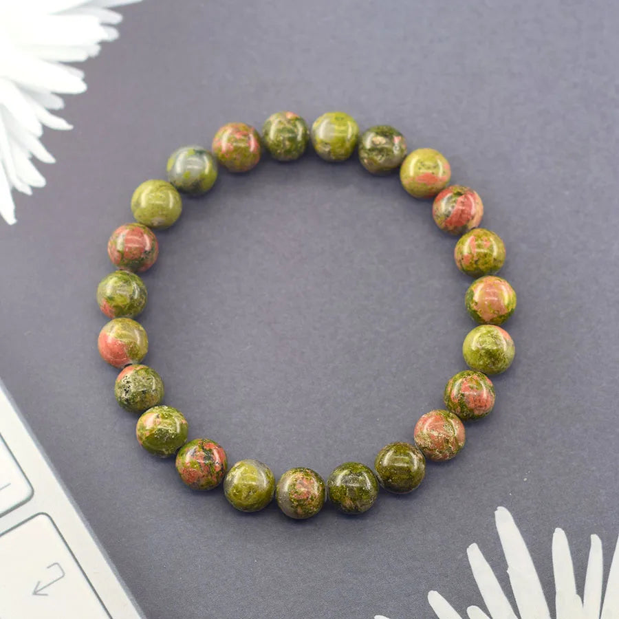 Natural Unakite Jasper Stone Real Crystal Quartz Bead Bracelet for Women Men Promote Natural Healing of the Body Energy Jewelry