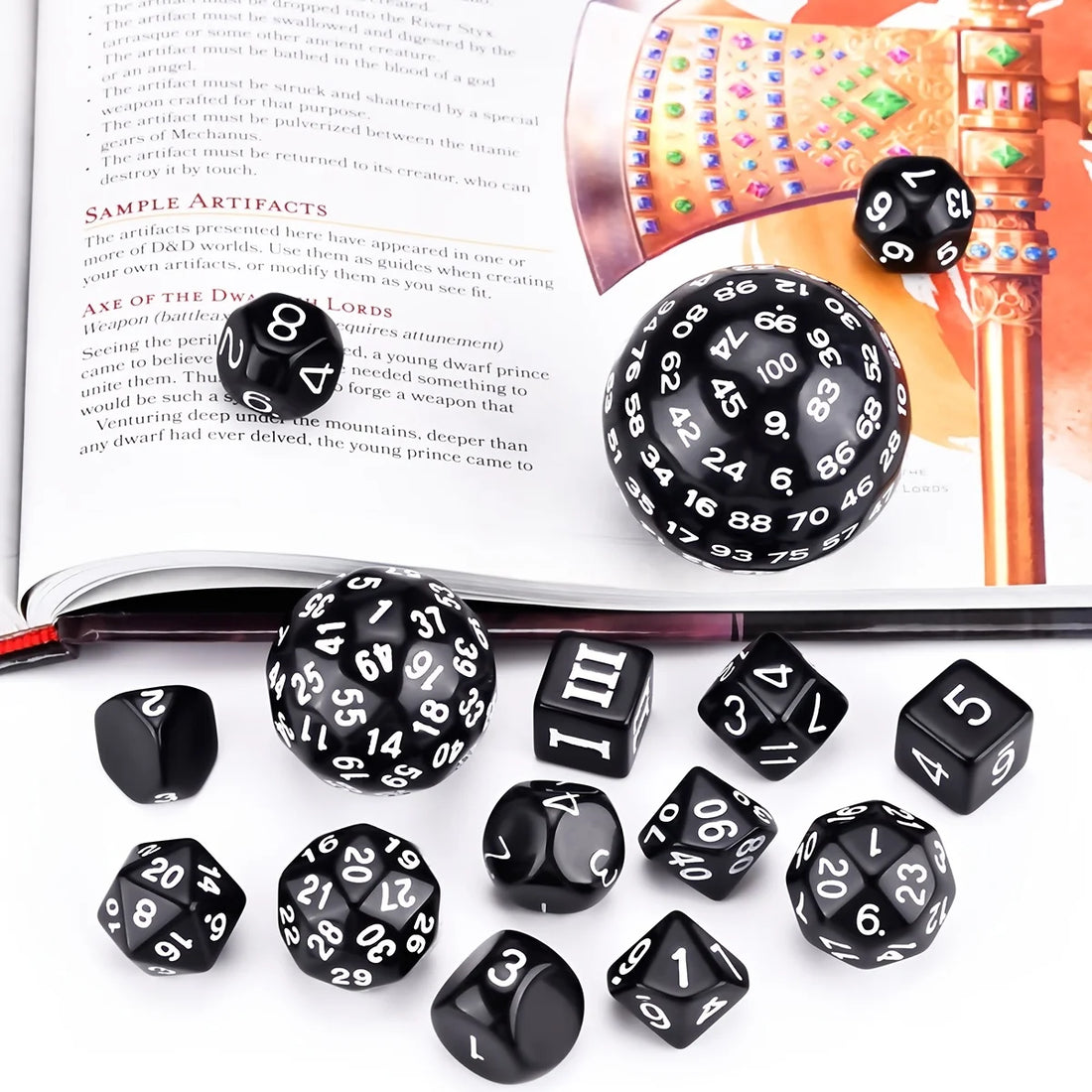 15Pcs Polyhedral Dice Table Game Dice for DND RPG Dungeons and Dragons D3 D4 D5 D6 D7 D8 D10 D% D12 D16 D20 D24 D30 D60 D100