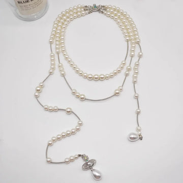 Asymmetric Three-Layer Pearl Sweater Chain Necklace Women's French Style Empress Multi-Layer High-End Clavicle Necklace