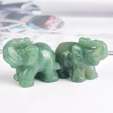 Hand Carved Jade Elephant Figurine, Natural Stone, Aventurine, Mini Animal Crystal Craft, Chakra, Home Decor, 1.5"