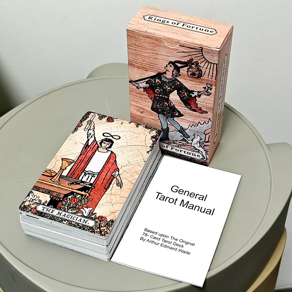Rings of Fortune Tarot 12*7cm with Wood Grain Textures 78 Pcs Tarot Cards Morandi Palette To Depict Traditional RWS Imagery
