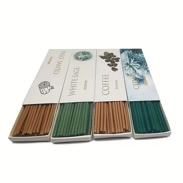 128Pcs Japanese Incense Stick Set Palo Santo, White Sage, Red Pine, Coffee Incense 12cm , Suitable for - Meditation, Yoga, Reading, Relaxation, Outdoor - Rich Home Fragrance