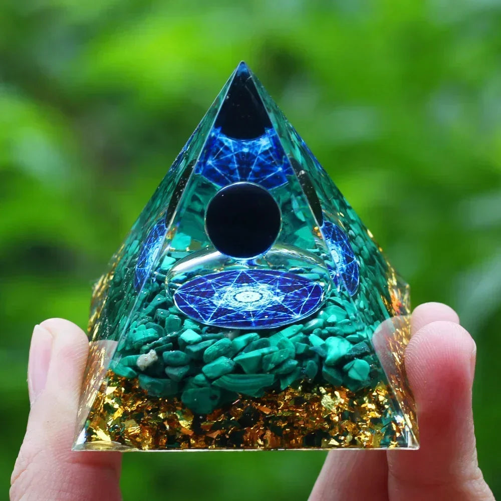 SS HOT Energy Pyramid Orgonite Reiki Natural Amethyst Ball Healing Crystals Chakra Tool Ornaments Resin Stones Craft Kids Gift