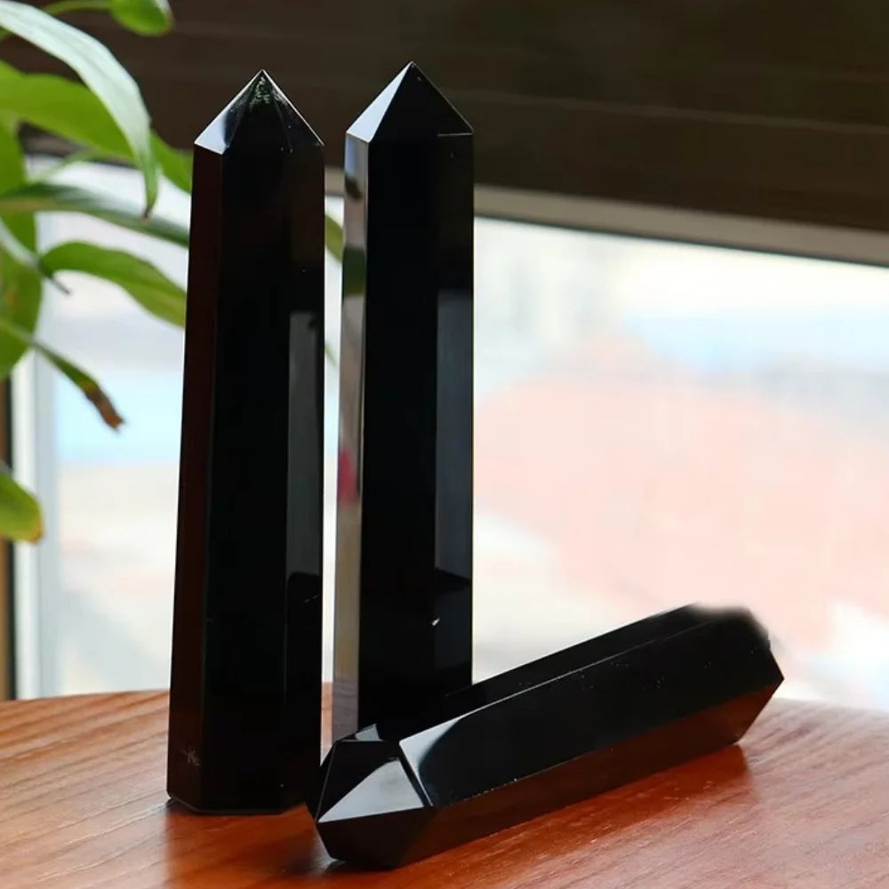 40-110mm Natural Obsidian Crystal Point Obsidian Healing Stone Obelisk Tower Quartz Wand Ornament for Home Decor Energy Stone