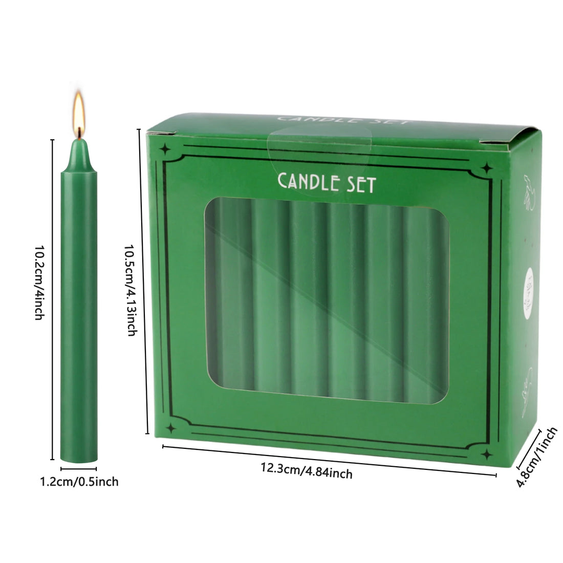 Green 40 Pcs 4Inch Rod Wax, Drip-Free, Smoke-Free, Fragrance-Free, Home Dinner Candles, Hand-Pulled, High-Quality, Suitable for Church, Family, Wedding, Party, Seasonal Celebrations, Emergency Situations and Home Decoration,