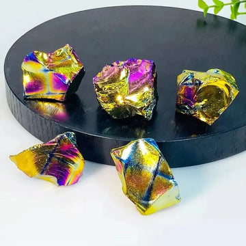 Natural Obsidian Electroplated Glitter Raw Stone Crystal Aura Gemstone Mineral Specimen Home Room Decoration Reiki Healing Gift