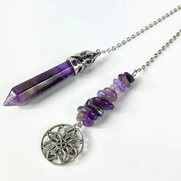 Real Amethysts Crystal Pendulums for Divination Natural Gemstone Pendant Flower Of Life Charm Witchcraft Altar Pendulos x340