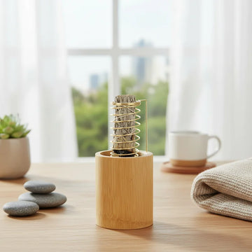 Metal Palo Santo Holder Burner Sage Holder with Bamboo Ash Catcher Tray Incense Holder for Meditation Yoga Spa
