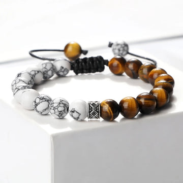 Men White Natural Stone Bracelets Handmade Agate Blue Sandstone Black Lava Tiger Eye Beads Bangles Energy Wristband Jewelry Gift