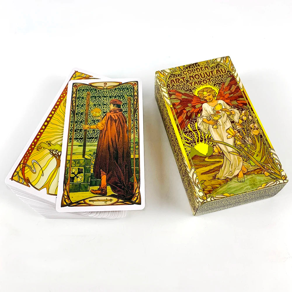 Golden Art Nouveau Tarot Deck 78 Cards Classic Occult Divination Tarot Cards For Beginners,Party Play Games For Family