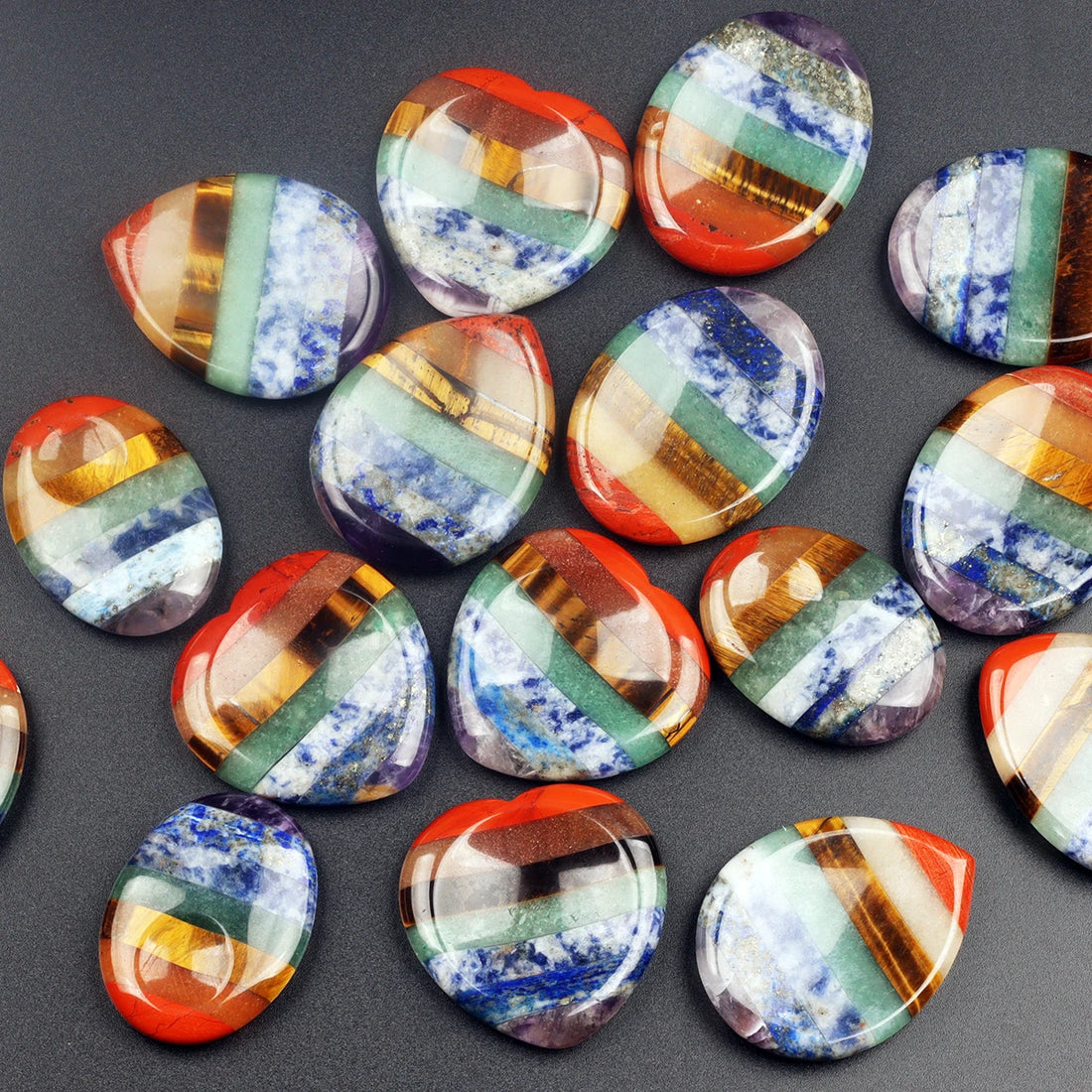 Wholesale 7 colors Chakra Palm Stone, Various Shapes Worry Stone Natural Crystal Quartz Thumbstone  Healing Massager, Home Decor