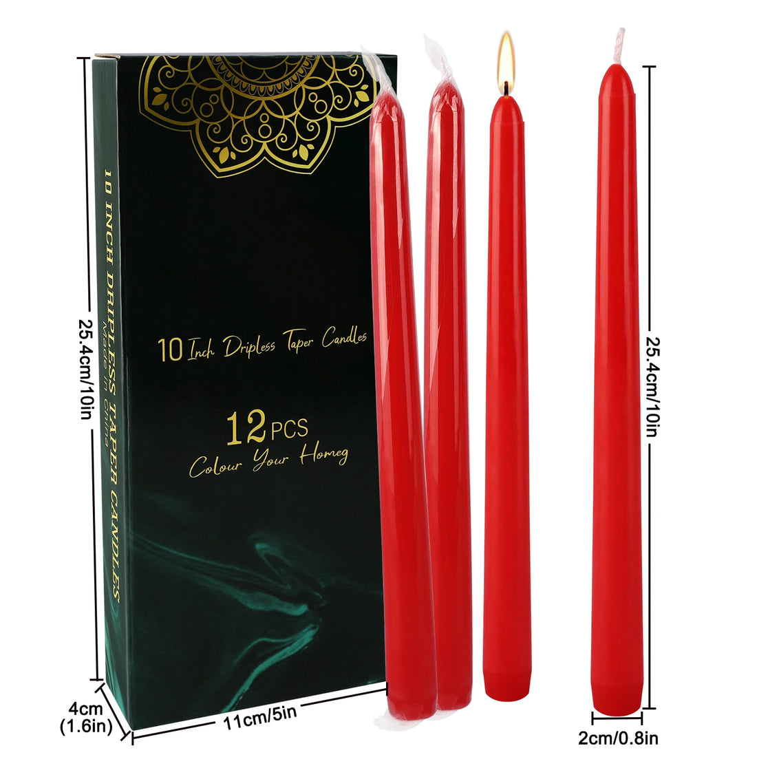 12 Pieces of 10inch Red Wax, Drip-Free, Smoke-Free, Fragrance-Free, Home Dinner Candles, Hand-Pulled, High-Quality, Suitable for Church, Family, Wedding, Party, Seasonal Celebrations, Emergency Situations and Home Decorations