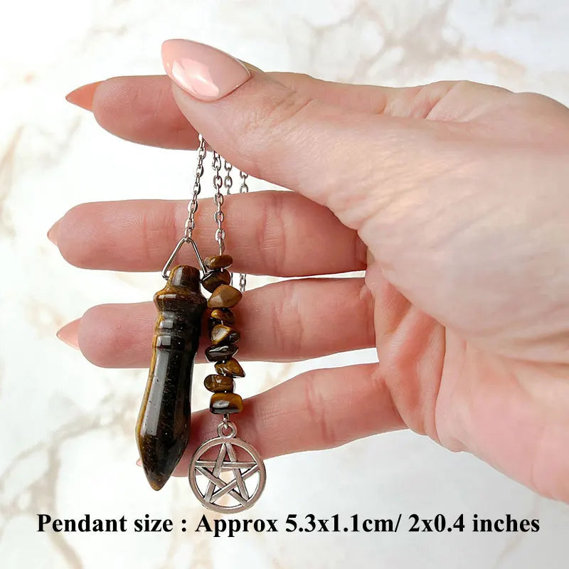 Tiger Eye Egyptian Thot pendulum for Divination Natural Stone Crystal Pendant Man Pentacle Dowsing Tool  Spiritual Pendulos  ﻿