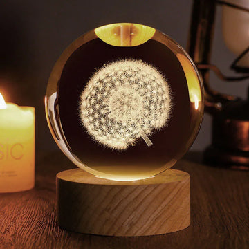 Crystal 3D Ball Laser Engraved Dandelion Miniature Glass Globe Sphere Home Decorative Ornament Craft Gifts Figuras De Cristal