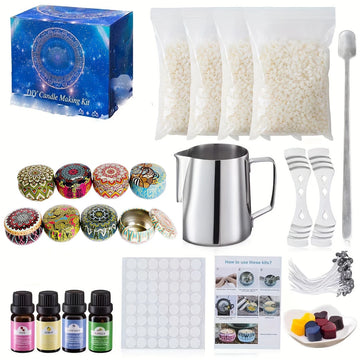 Kaleidoscope style jar essential oil DIY candle handmade set, DIY accessories, candle making set for adults, teenagers, beginners, including soy wax, stirring spoon, tipping cup, storage tank, essential oil, candle wick, cott