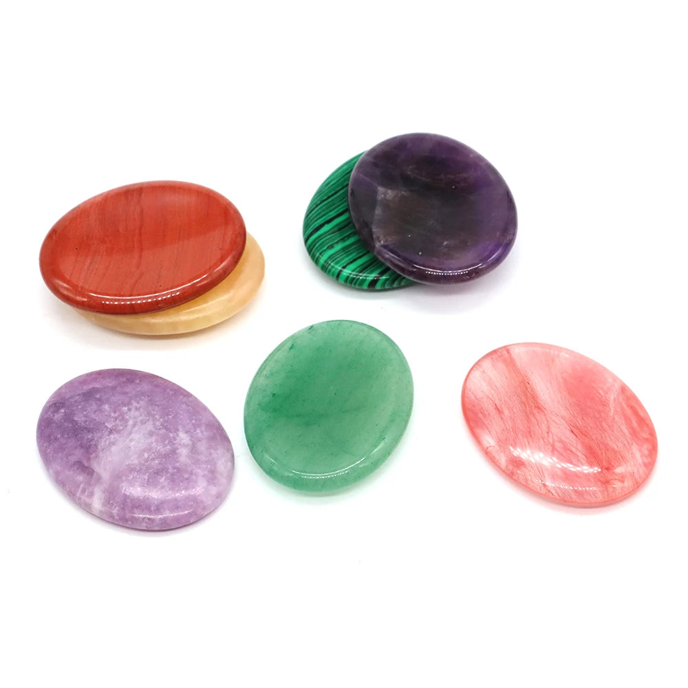 35x45mm 7 Chakra Forget Worry Stones Thumb Massage Gemstone Crystal Healing Wealth Success Reiki Energy Gem Bulk Wholesale Gift