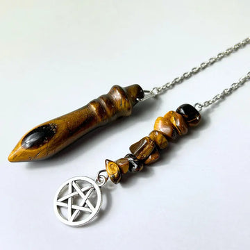 Tiger Eye Egyptian Thot pendulum for Divination Natural Stone Crystal Pendant Man Pentacle Dowsing Tool  Spiritual Pendulos  ﻿