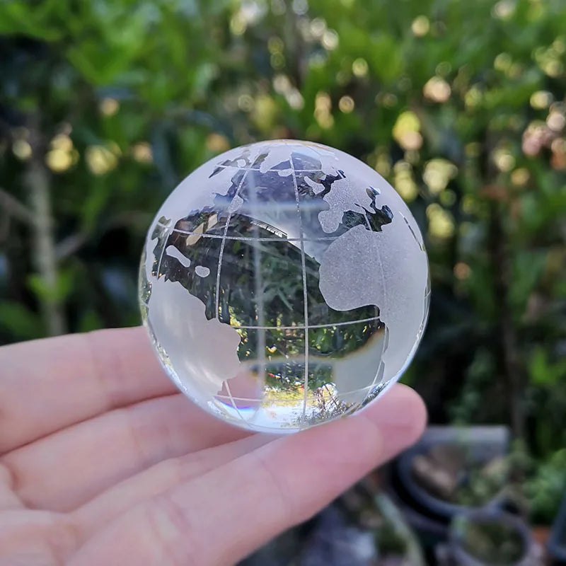 Crystal Round Earth Globe World Map Glass Ball Paperweight With Stand Crystals Sphere Home Desk Decor Ornaments Astronomy Crafts