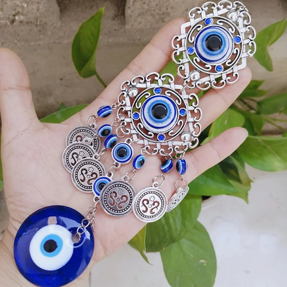 Evil Eye Wall Hanging Blue Glass Eye Charm Alloy Pendant Protection Decor for Home Office Hanging Decorations Gifts