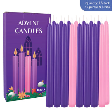 16 Pieces 10inch B Models 12 Purple 4 Pink Small Wax Without Drip, Smoke-Free, Unscented Household Dinner Candles, Hand-Pulled, High-Quality, Suitable for All Places, and Various Holidays. We Only Uses the Tapered Candles Mad