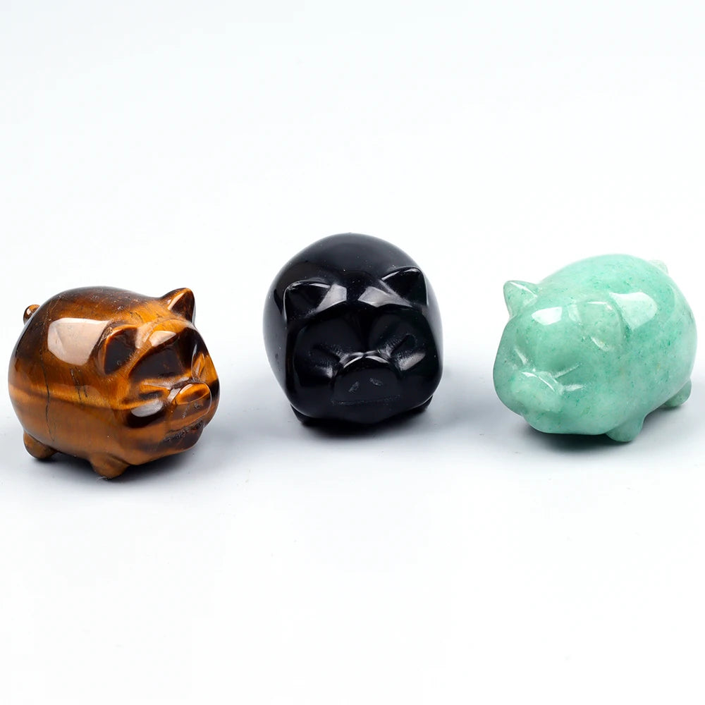 Hand Carved Tiger Eye Pig Figurine, Natural Stone, Jade Porkling , Crystal Craft, Chakra, Home Decor, 1.2"