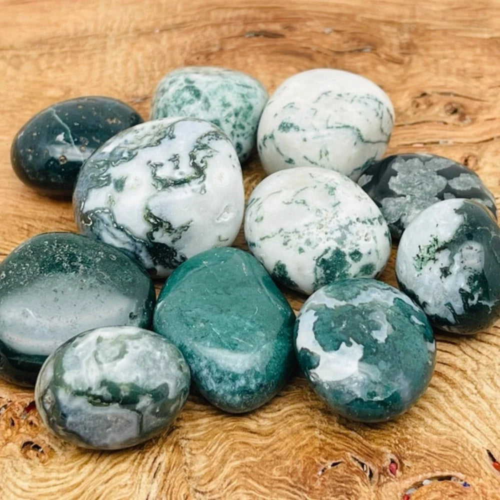 Natural Moss Agate Tumbled Stone Agate Gemstone Tumbled Lucky Stone Heart Chakra Palm Stones Worry Stones Mineral Specimens