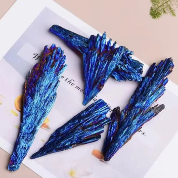 Natural Blue Feather Crystal Cluster Tourmaline Quartz Stone Irregular Energy Stone Blue Flame Crystal Cluster Mineral Specimen