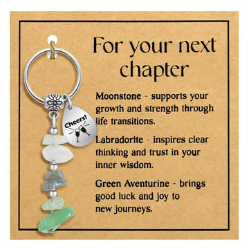 Pebble Keychain Ladies' Gift Teardrop Stainless Steel Engraved Cheers Green Dongling Moonstone Pebble Keychain