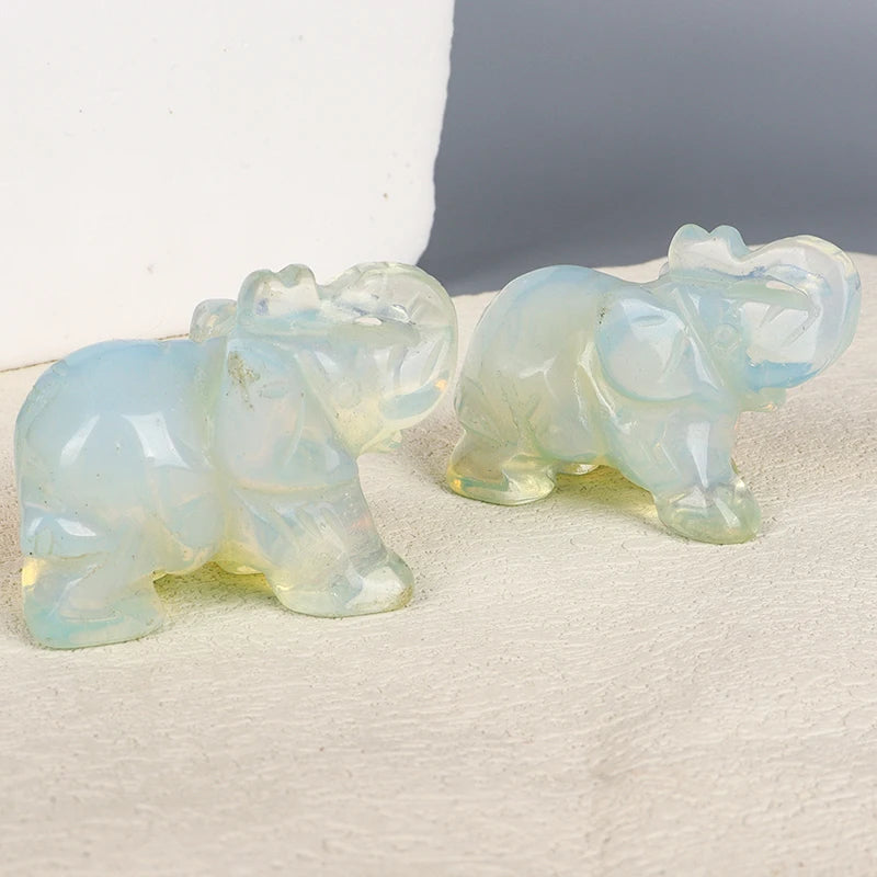 1.5 Inch Hand Carved Elephant Figurine opalite Jade Mini Animal Crystal Craft Chakra Home Decor