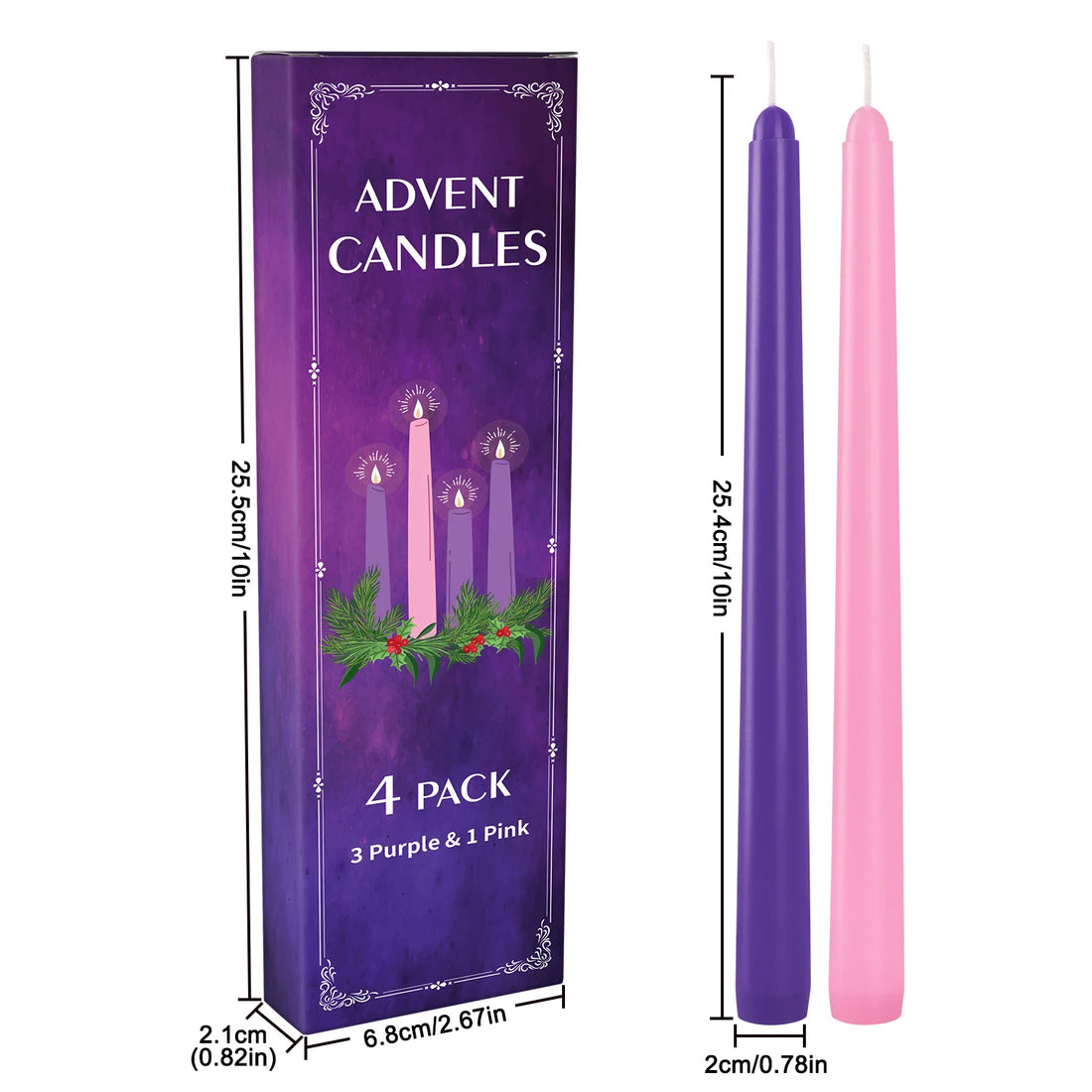 4 Pieces 10inch a Three Purple and One Pink Small Wax Without Drip, Smoke-Free and Fragrance-Free Household Dinner Candles, Hand-Pulled, High-Quality, Suitable for All Places, and Various Holidays. We Only Uses the Tapered Ca