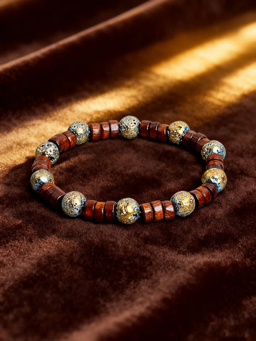 Natural Stone Lava Stone Bead Bracelet Handmade Vintage Wood Slice Gradient Volcanic Rock for Energy Reiki Healing Charm Jewelry