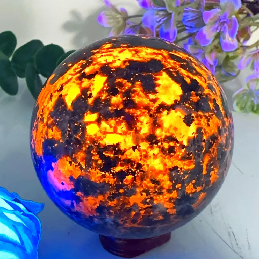 Natural Yooperlite Flame Stone Sphere Glowing Ball Marbling Powerful Chakra Energy Wicca Crystal Healing Spiritual Witchcraft