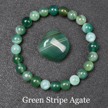 Natural Green Stripes Agates Beads Bracelet Women Men Polish Round Green Carnelian Genuine Natural Stone Beads Healing Jewelry
