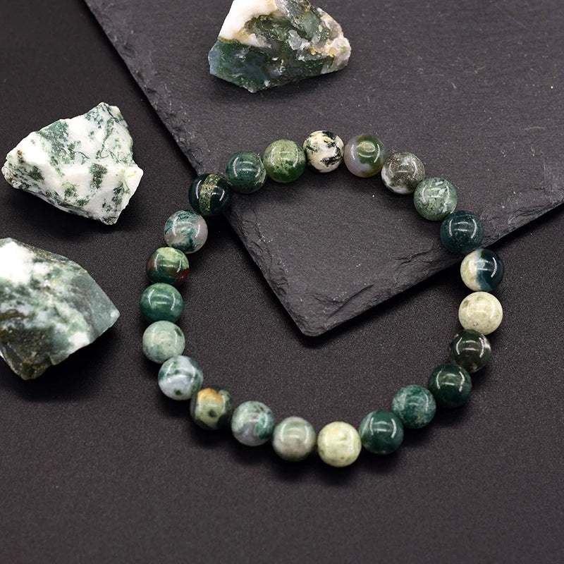 Genuine Tree Patterned Agates Beads Bracelet Woman Real Natural Moss Agates Bracelets Man Energy Stones for Healing Fengshui