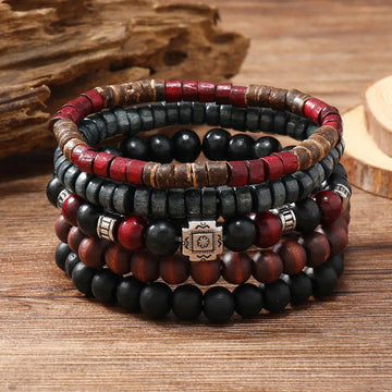 Bracelet For Men New Retro Style Cross Black Wooden Beads Coconut Shell Multi-piece Set Of Personality Bracelet